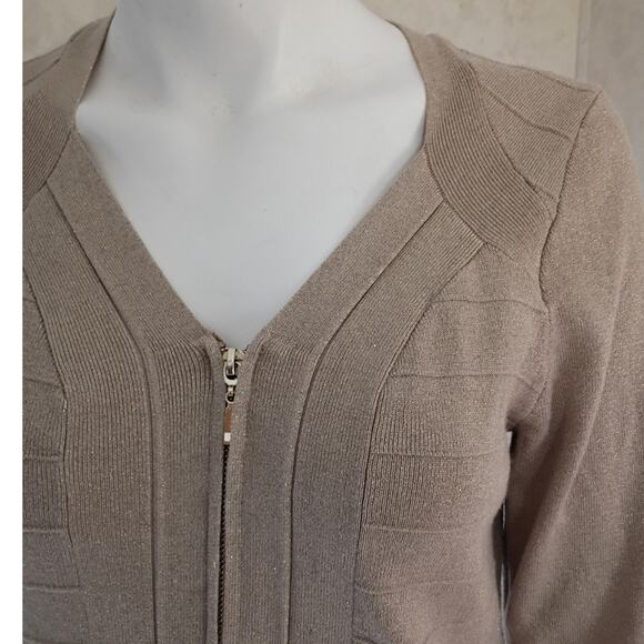 LANE BRYANT Gold Metallic Ribbed Zip Knit Cardigan 14/16 Quietlux Minimalist - Picture 4 of 11